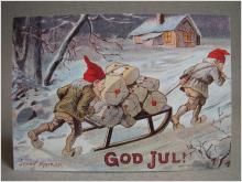 Vykort - Jenny Nyström - Tomtar - Ostämplat julfrimärke