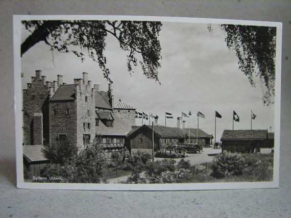 Gammalt skrivet vykort - Bilar Gyllene Uttern - Gränna 1949