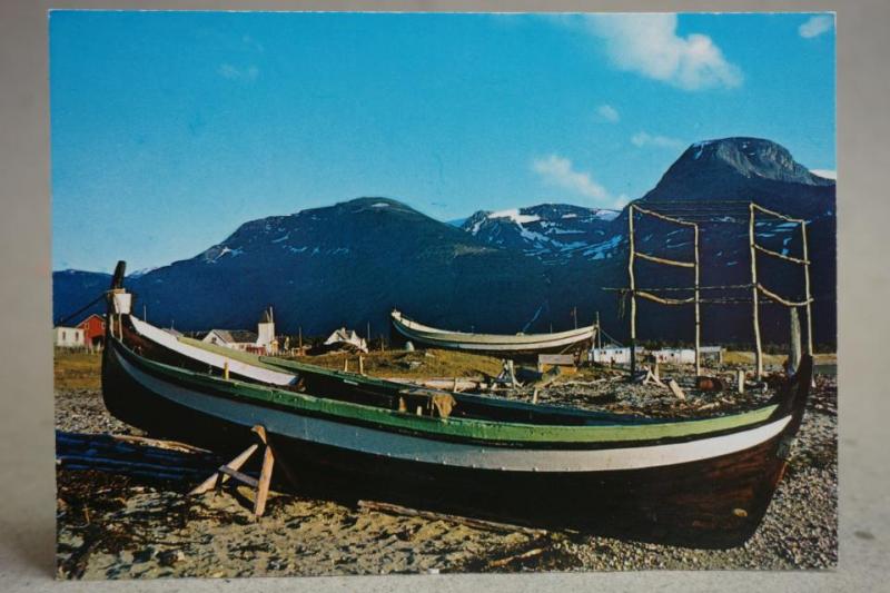 Fiskebåtar vid Skibotn Norway Aune kort Äldre Oskrivet