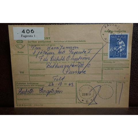 Frimärke  på adresskort - stämplat 1963 - Fagersta 1 - Sunne