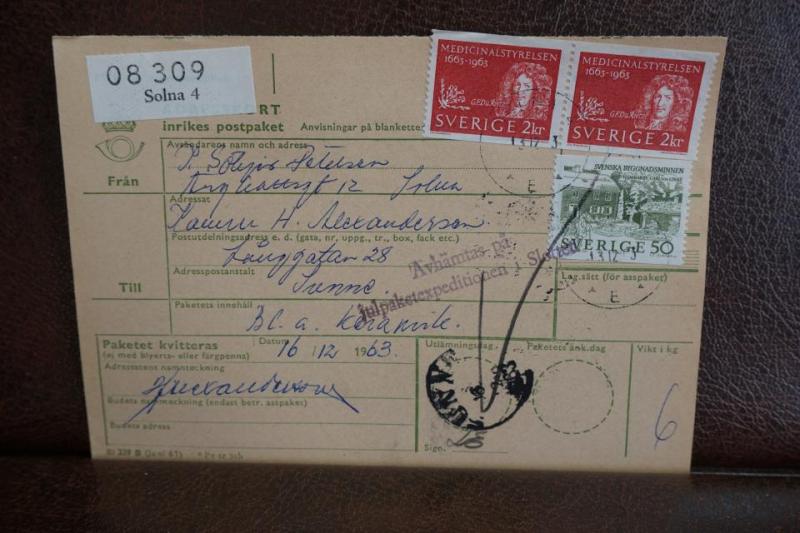 Frimärken på adresskort - stämplat 1963 -  Solna 1 - Sunne