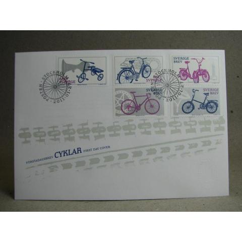 FDC Vinjett -  27/1 2011 Cyklar  / med fin stämpel på 5 frimärken