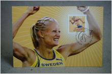 Carolina Klüft  Svenska Hopp Maximi vykort med fin stämpel på 2 frimärken