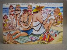 På stranden är man lös och ledig 1979 skrivet Äldre vykort Humor
