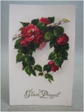 Blommor i krans - Glad Pingst - Antikt vykort