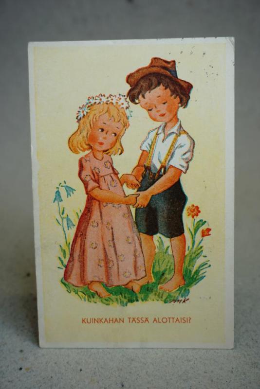 Söta Barn Gammalt vykort stämplat 1953
