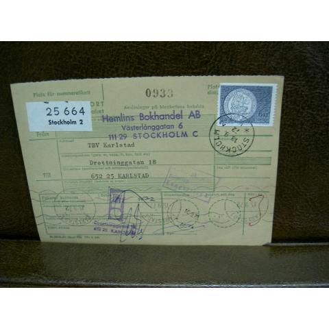Paketavi med stämplade frimärken - 1972 - Stockholm 2 till Karlstad 1