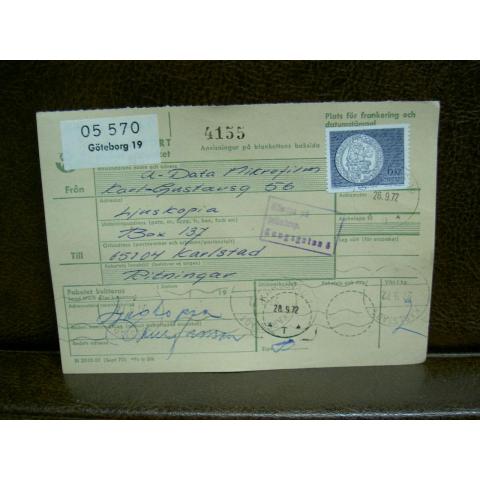 Paketavi med stämplade frimärken - 1972 - Göteborg 19 till Karlstad 1