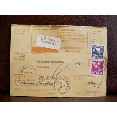 Frimärke  på adresskort - stämplat 1962 - Sundbyberg 1 - Munkfors 
