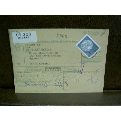 Paketavi med stämplade frimärken - 1972 - Mölndal 2 till Karlstad 