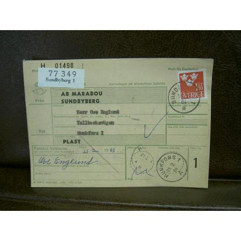 Paketavi med stämplade frimärken - 1964 - Sundbyberg till Munkfors