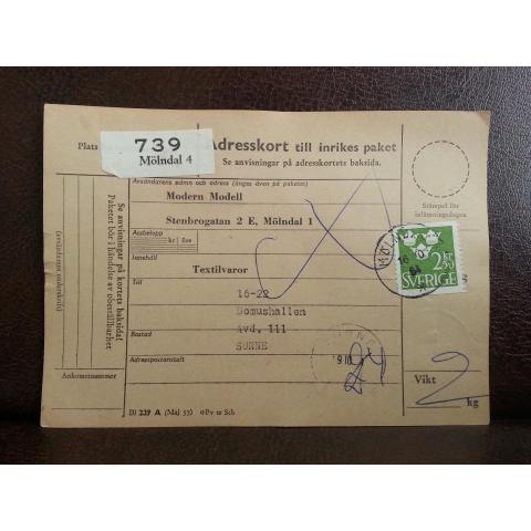 Frimärken på adresskort - stämplat 1964 - Mölndal 4 - Sunne