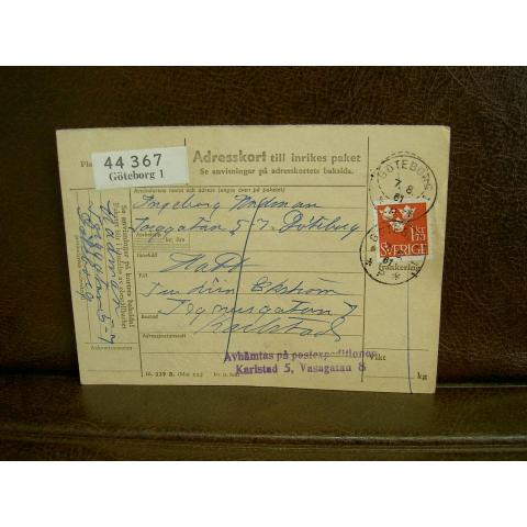 Paketavi med stämplade frimärken - 1961 - Göteborg 1 till Karlstad