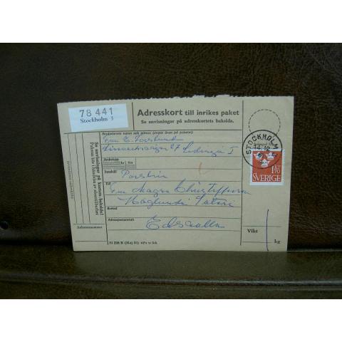 Paketavi med stämplade frimärken - 1961 - Stockholm 3 till Edsvalla