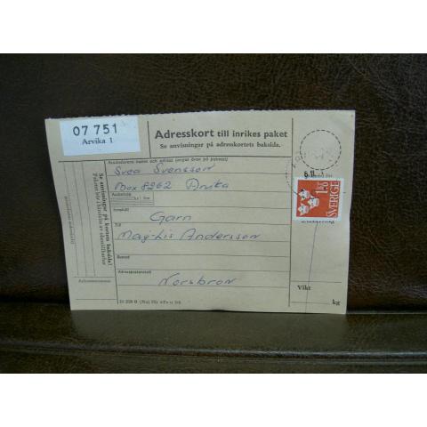 Paketavi med stämplade frimärken - 1961 - Arvika 1 till Norsbron