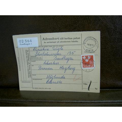Paketavi med stämplade frimärken - 1961 - Bandhagen 1 till Edsvalla