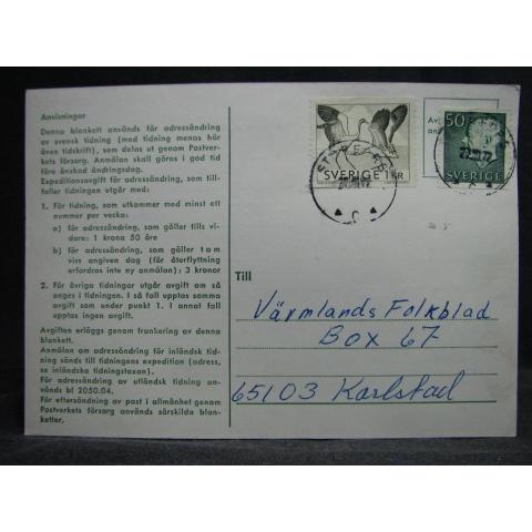 Adressndringskort med stämplade frimärken - 1972 - Arvika