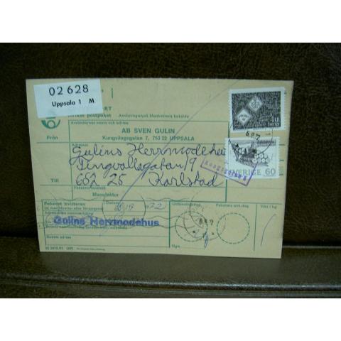 Paketavi med stämplade frimärken - 1972 - Uppsala 1 till Karlstad 1