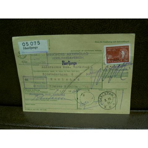 Paketavi med stämplade frimärken - 1964 - Herrljunga till Karlstad