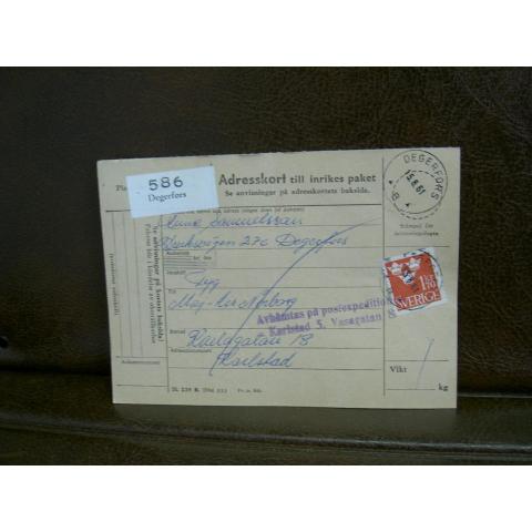 Paketavi med stämplade frimärken - 1961 - Degerfors till Karlstad