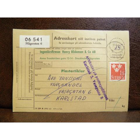 Frimärken på adresskort - stämplat 1961 - Hägersten 6 - Karlstad