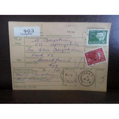 Frimärke på adresskort - stämplat 1964 - Ljungskile - Munkfors 1