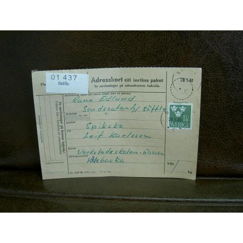 Paketavi med stämplade frimärken - 1961 - Säffle till Älvsbacka