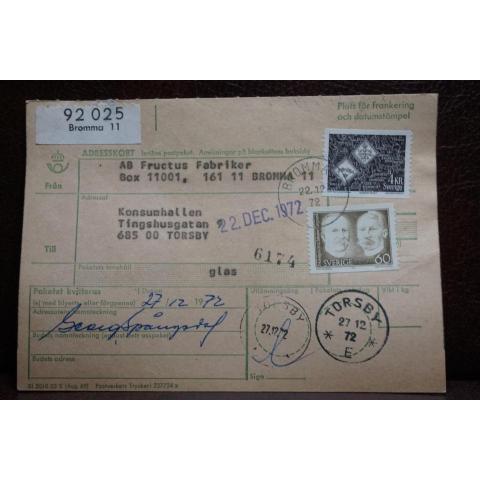 Poststämplat  adresskort med  frimärken - Bromma 11 - Torsby