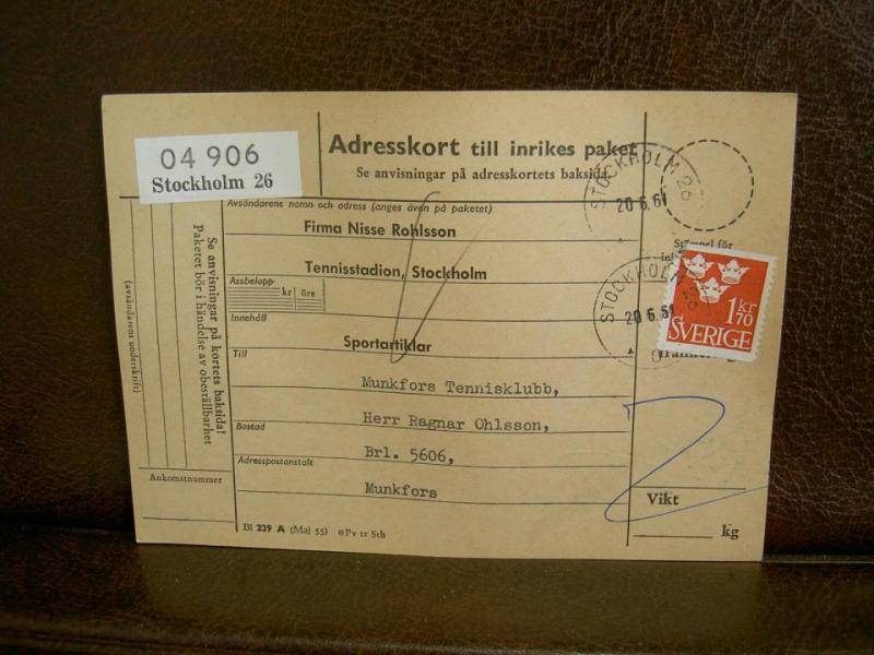 Paketavi med stämplade frimärken - 1961 - Stockholm 26 till Munkfors