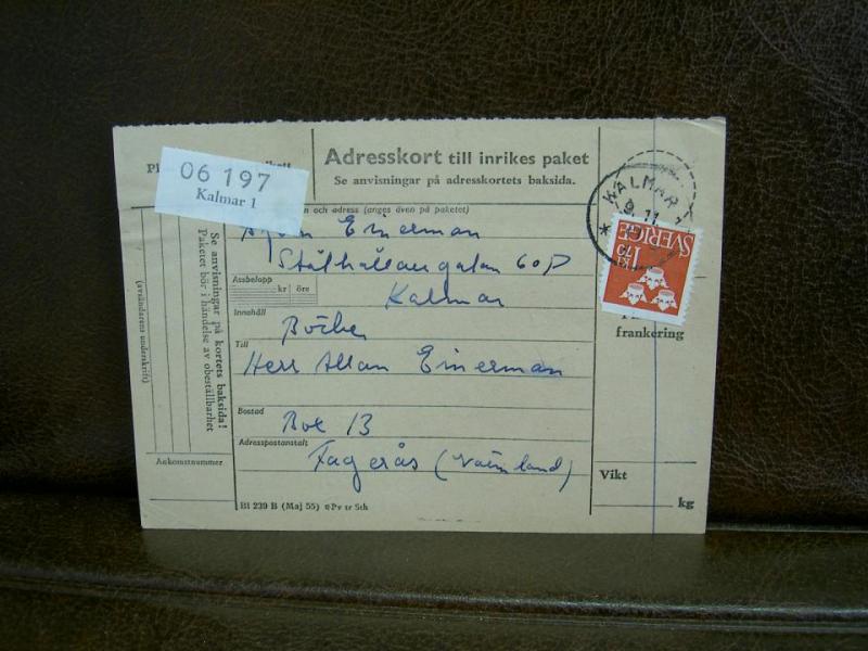 Paketavi med stämplade frimärken - 1961 - Kalmar 1 till Fagerås