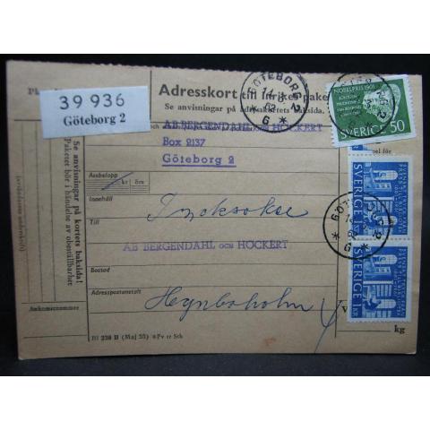 Adresskort med stämplade frimärken - 1962 - Göteborg till Hynboholm