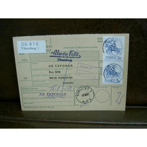 Paketavi med stämplade frimärken - 1972 - Vänersborg 1 till Karlstad