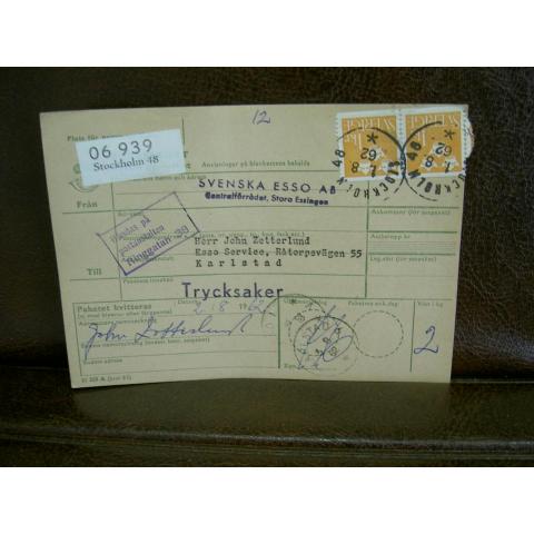 Paketavi med stämplade frimärken - 1962 - Stockholm 48 till Karlstad
