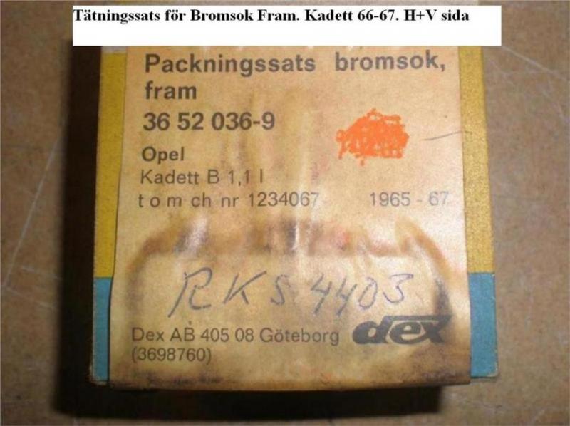 Repsats för Bromsok Fram. Opel Kadett B. 1966-67. SE TEXT