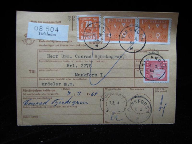 Adresskort med stämplade frimärken - 1964 - Tidaholm till Munkfors