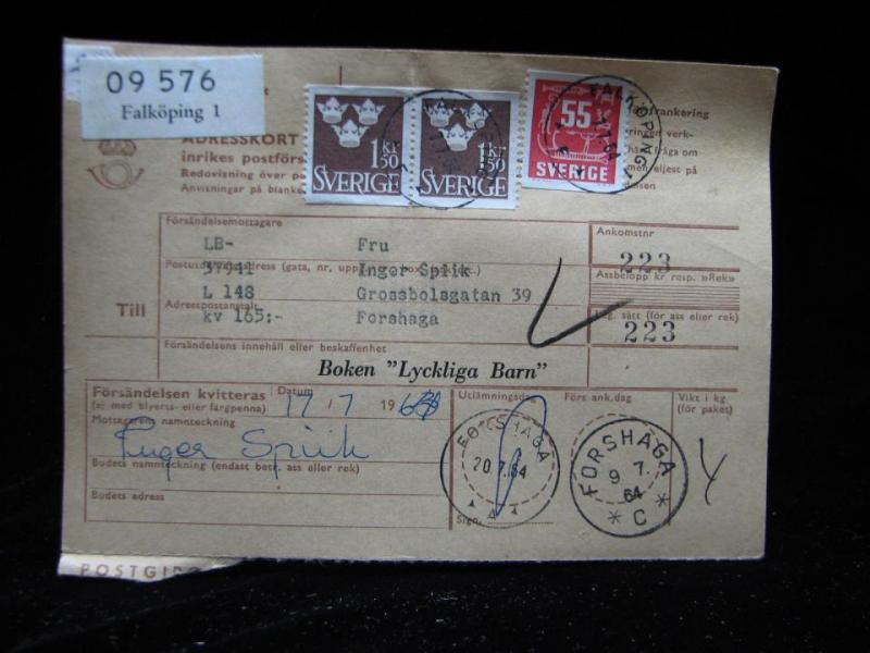 Adresskort med stämplade frimärken - 1964 - Falköping till Forshaga