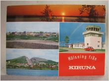 Äldre vykort flerbild - Bil samt vyer över Kiruna