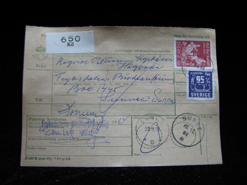 Adresskort med stämplade frimärken - 1964 - Kil till Sunne