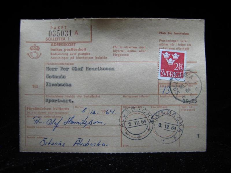 Adresskort med stämplat frimärke - 1964 - Sollefteå till Älvsbacka