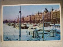 Vykort - Fartyg i vintervy vid Strandvägen - Stockholm 1973