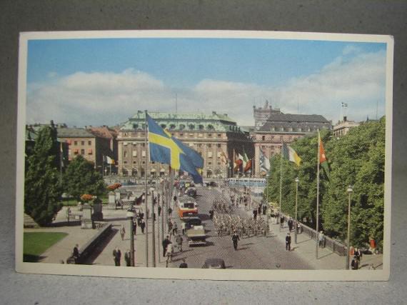 Vykort - Vy Norrbro Stockholm 1954