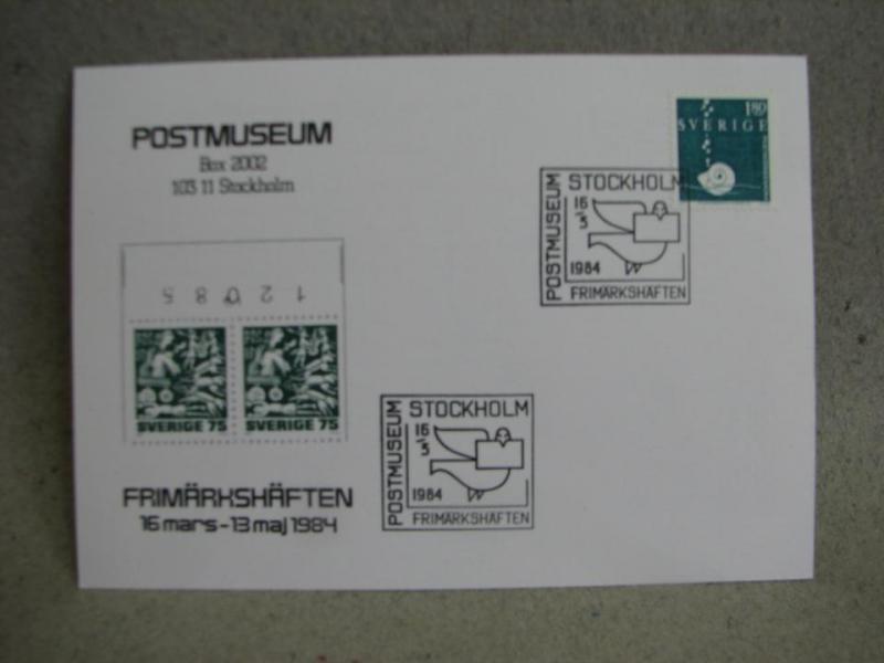 Stämplat 16/3 1984 på ett 1.80 sverigefrimärke / Kort Postmuseum