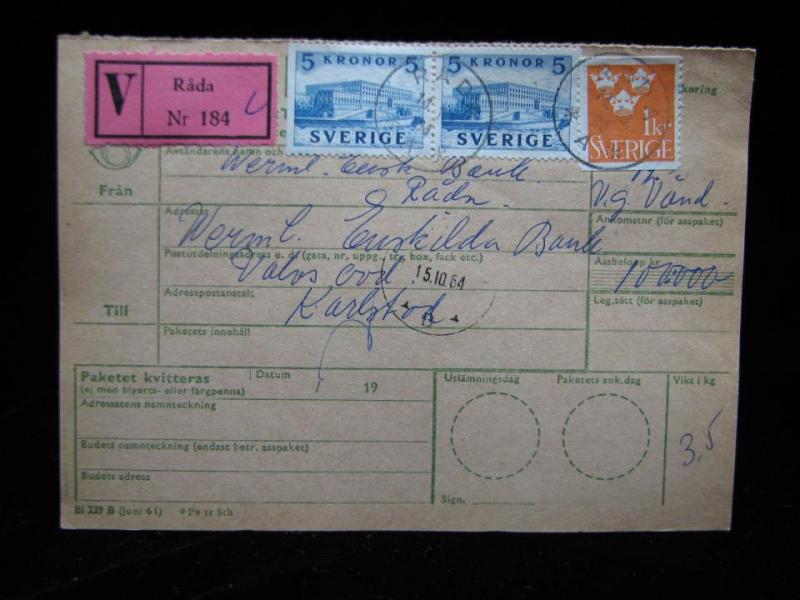 Adresskort med stämplade frimärken - 1964 - Råda till Karlstad