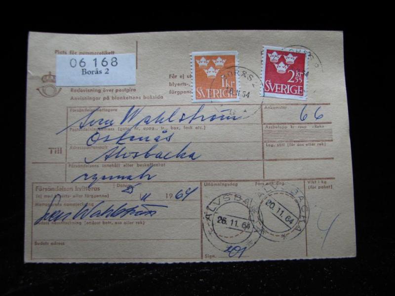 Adresskort med stämplade frimärken - 1964 - Borås till Älvsbacka