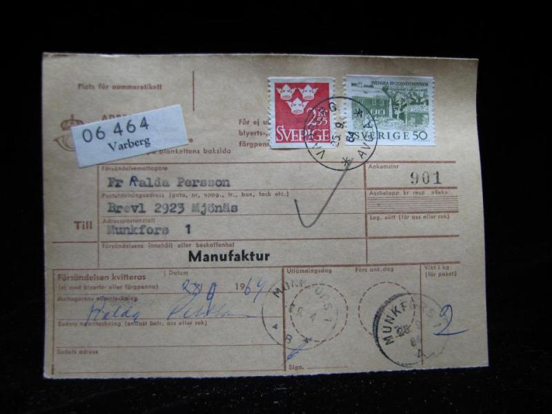 Adresskort med stämplade frimärken - 1964 - Varberg till Munkfors