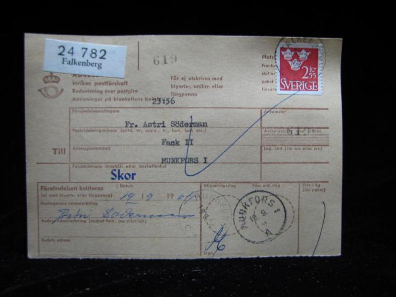 Adresskort med stämplade frimärken - 1964 - Falkenberg till Munkfors