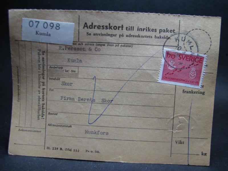 Adresskort med stämplade frimärken - 1962 - Kumla till Munkfors