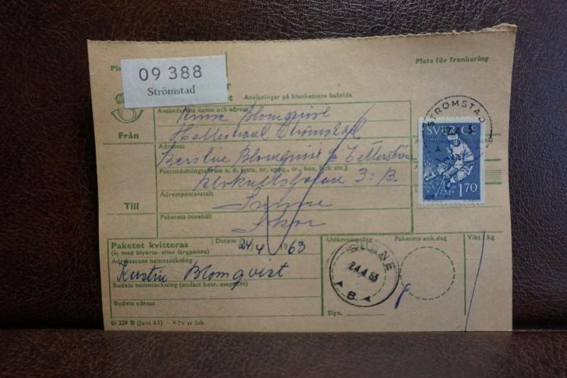 Frimärke på adresskort - stämplat 1963 - Strömstad  - Sunne