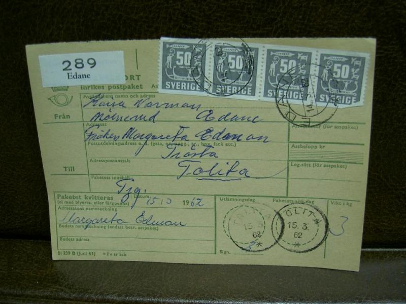 Paketavi med stämplade frimärken - 1962 - Edane till Tolita