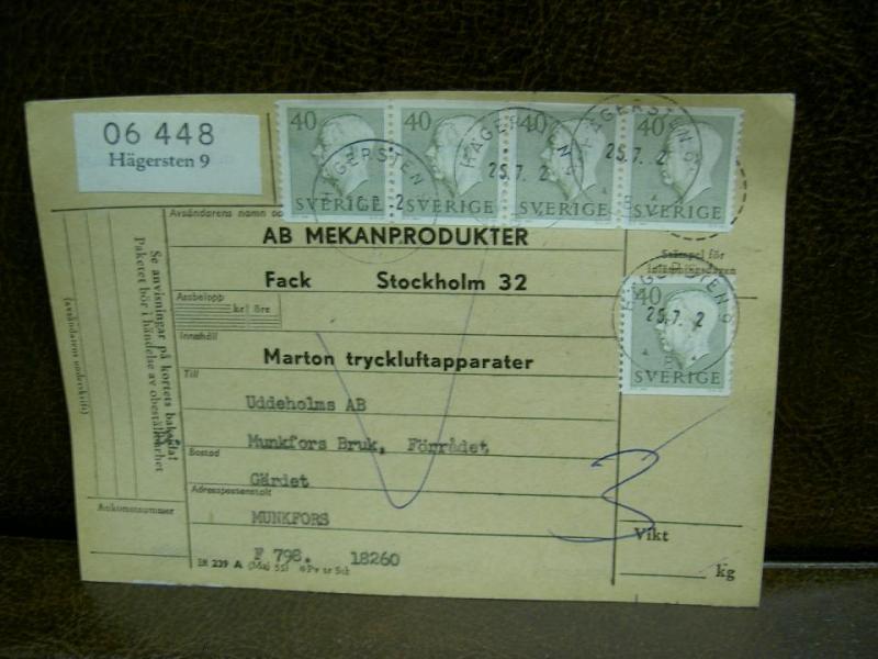 Paketavi med 5 st stämplade frimärken - 1962 - Hägersten 9 till Munkfors